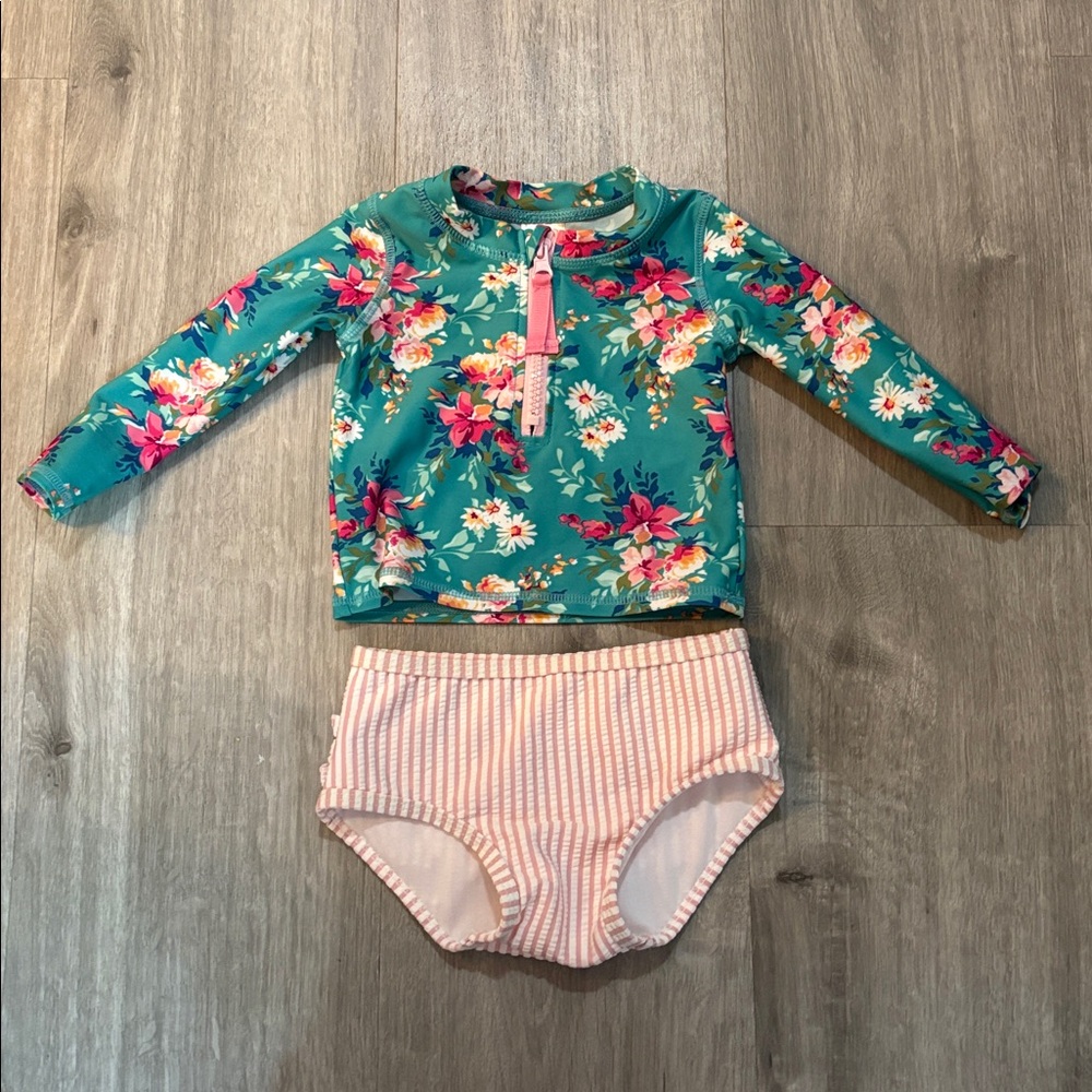 NWOT Ruffle Butts 2 piece long Sleeve Rash Guard Swim Suit